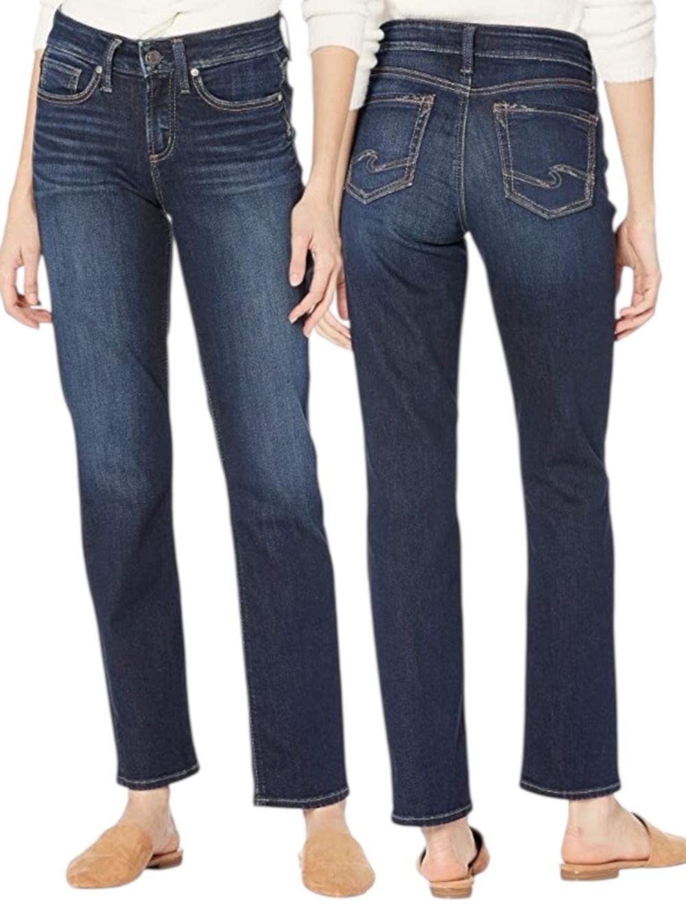 Silver Jeans Suki Straight Mid Rise Dark Wash Curvy Fit Jeans W34 L33